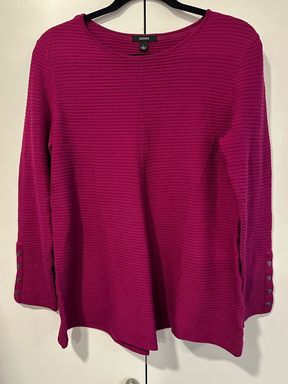 Alfani Ribbed Long Sleeve Tunic Sweater in Berry * see note *